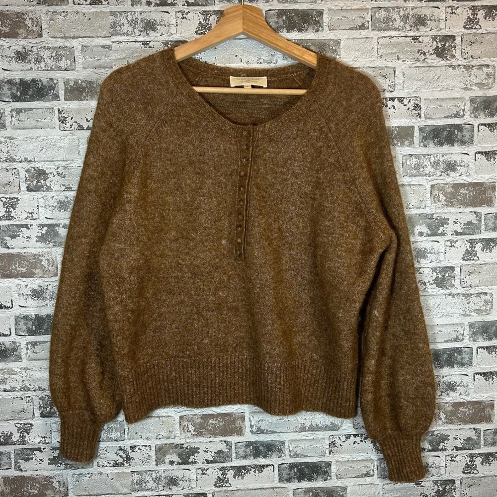 Sezane La Maille Brown Mohair Merino Wool Henley Balloon Sleeve Sweater Small